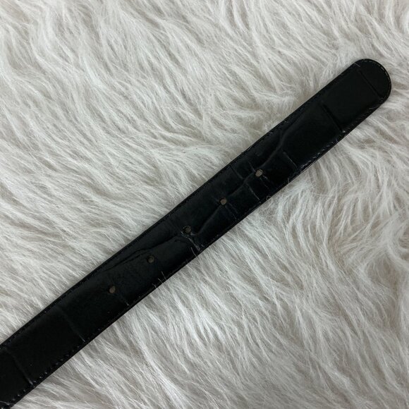 Charter Club Black Leather Croc Embossed Belt S - Picture 5 of 8